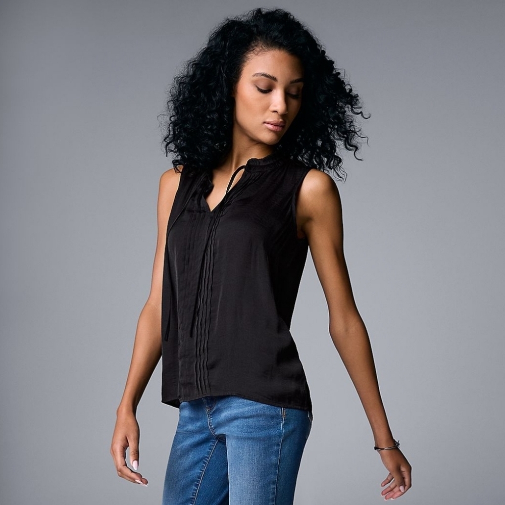 Simply Vera Vera Wang Tie Front Black Sleeveless Top Size XXL